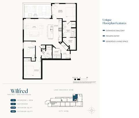 Floor plan for 3 beds, 2 baths, 1424 sqft